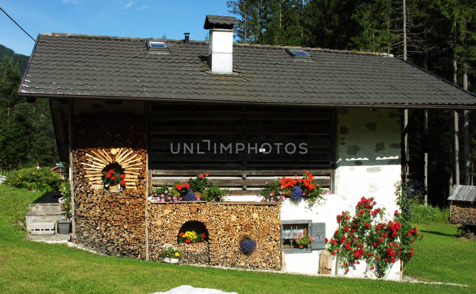 House decorated with flowers in Northern Italy
