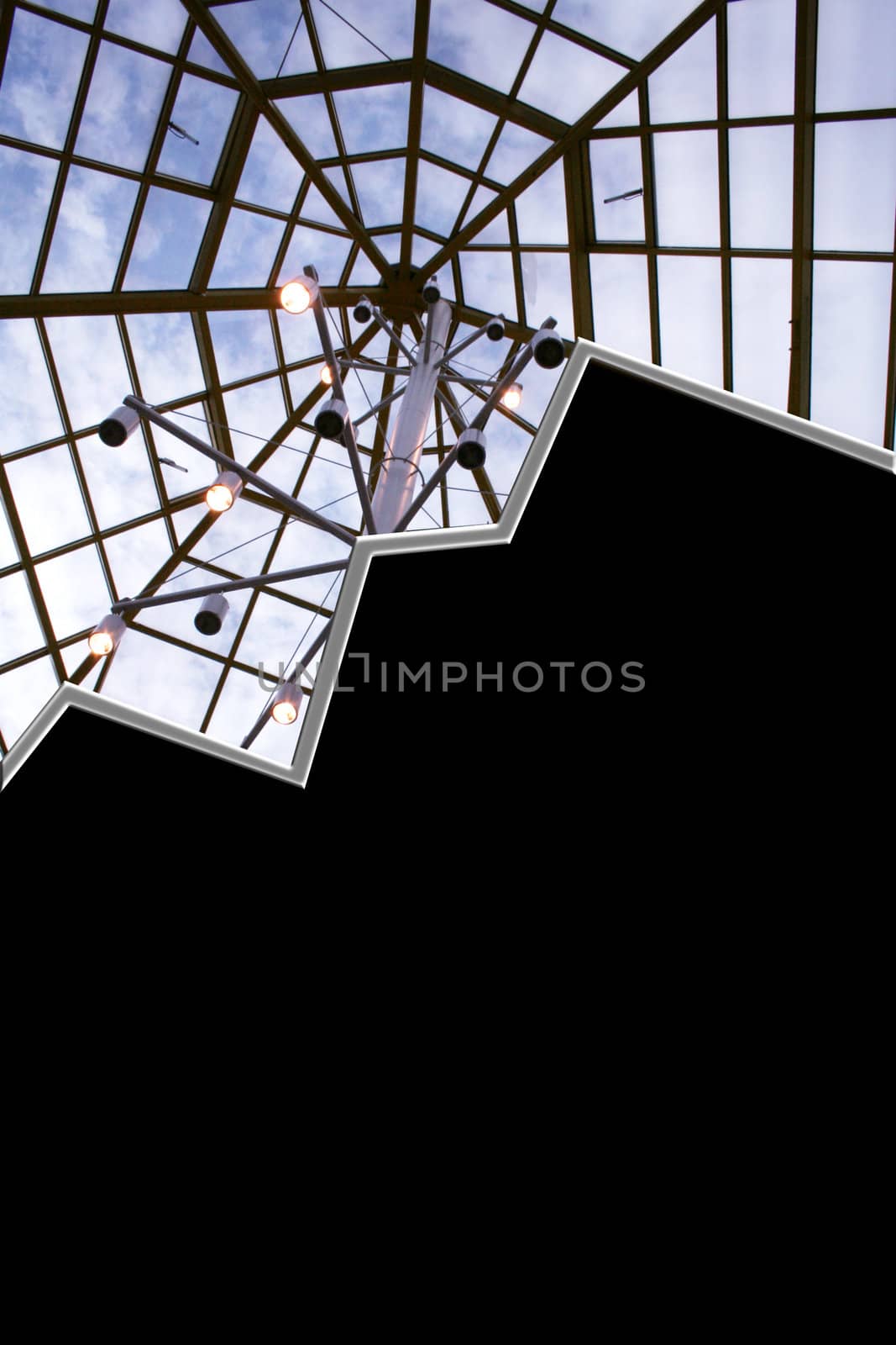 glass roof of a modern architecture with elevator