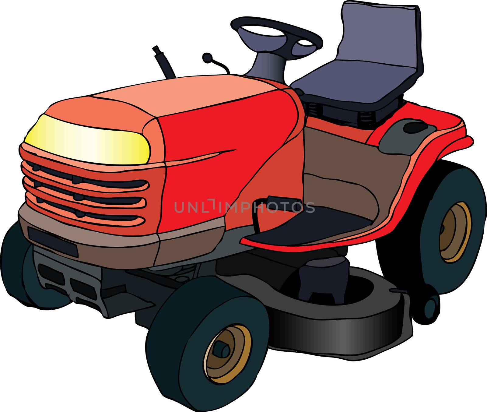 Illustration of red lawn mower machine