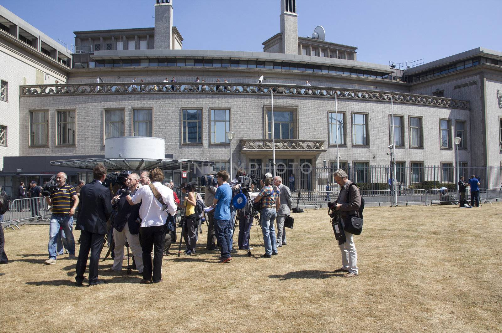 International media at the Mladic trial in front of the Yugoslavia Tribunal in The Hague, Holland