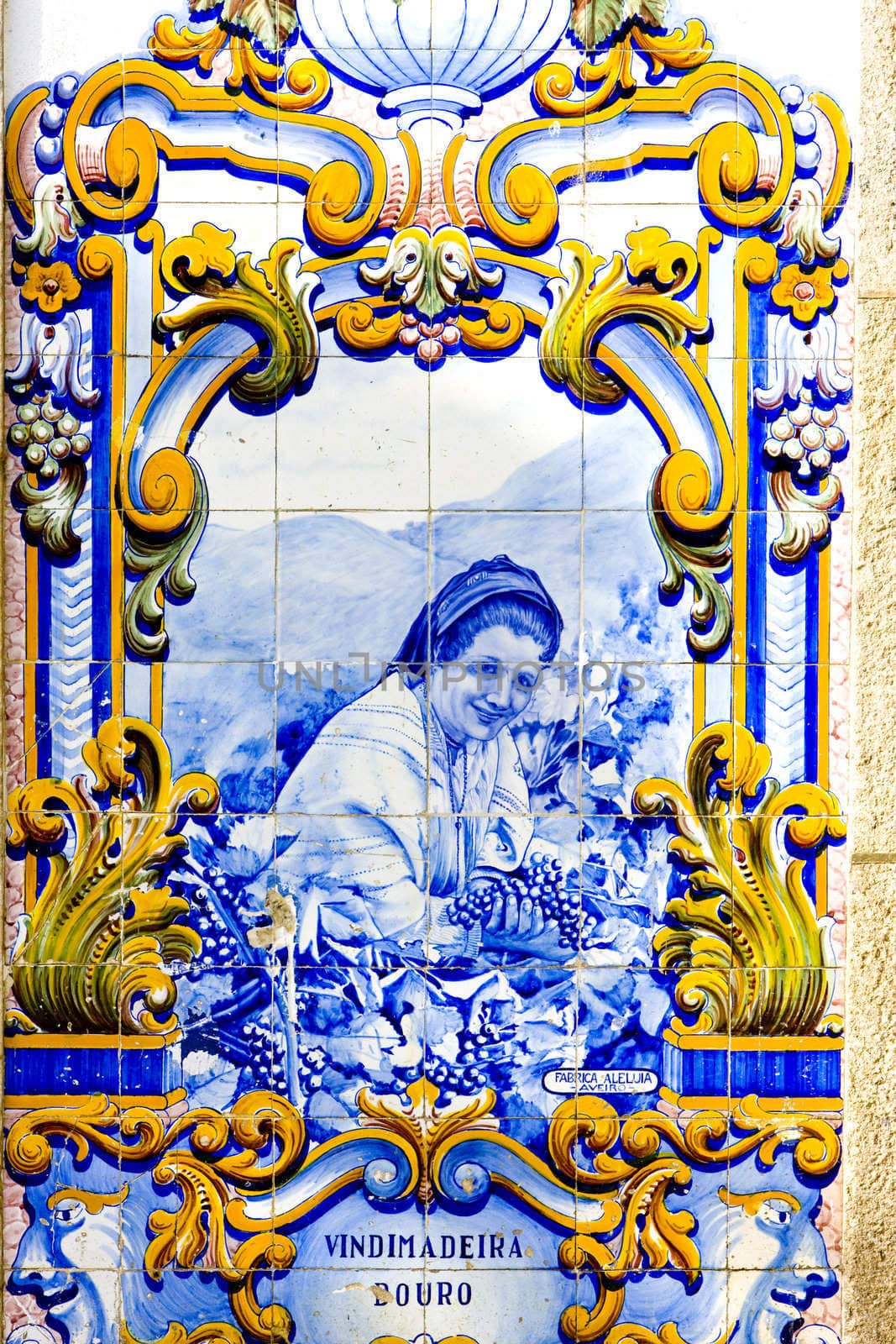 tiles (azulejos) at railway station of Pinhao, Douro Valley, Portugal
