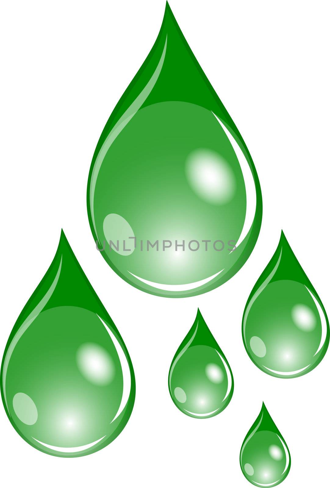 Illustration of  a set of green waterdrops