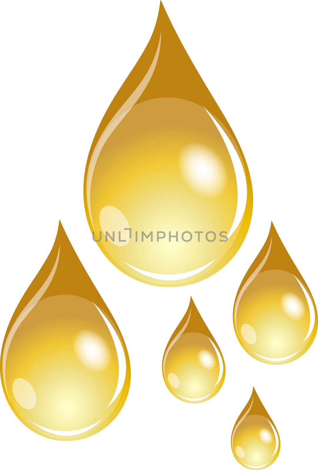 Illustration of  a set of golden waterdrops by peromarketing