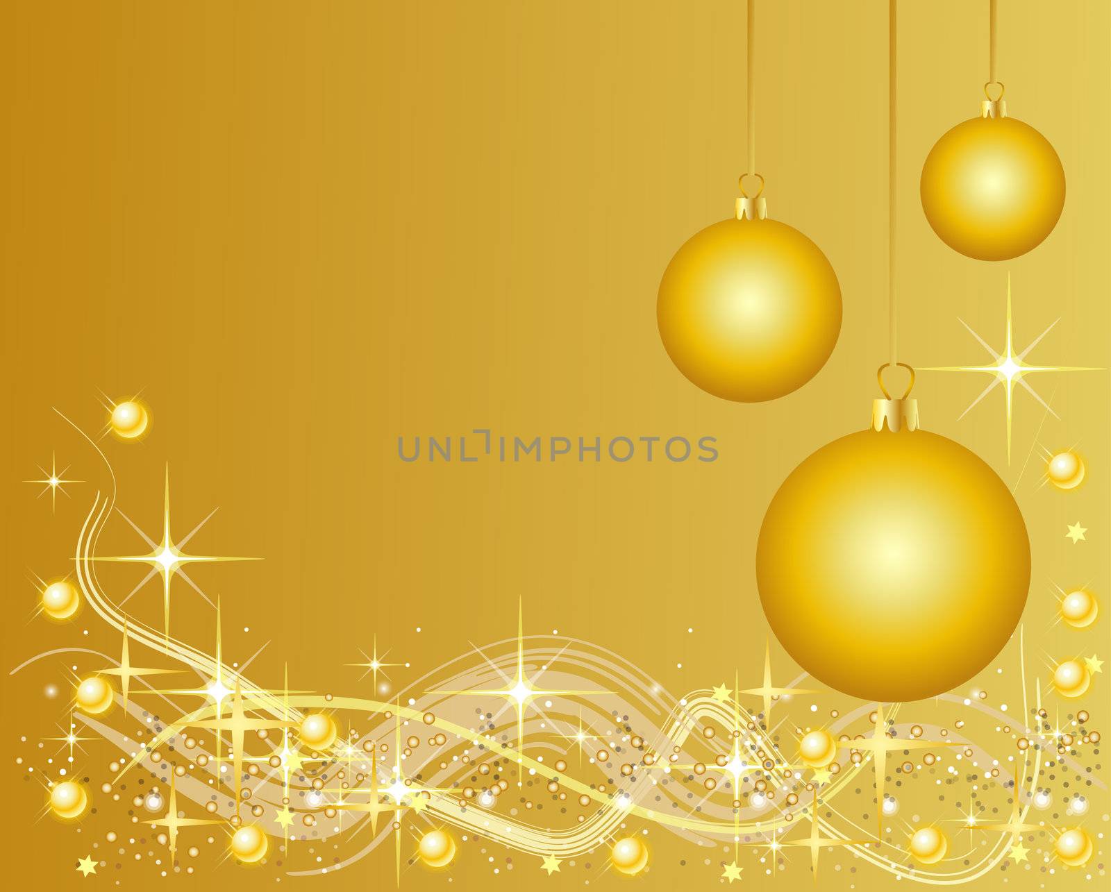 Illustration of a Golden Background with Christmas Balls by peromarketing