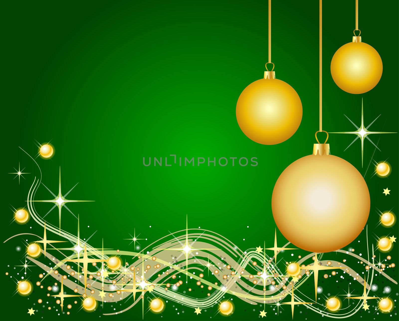 Illustration of a green Background with Christmas Balls