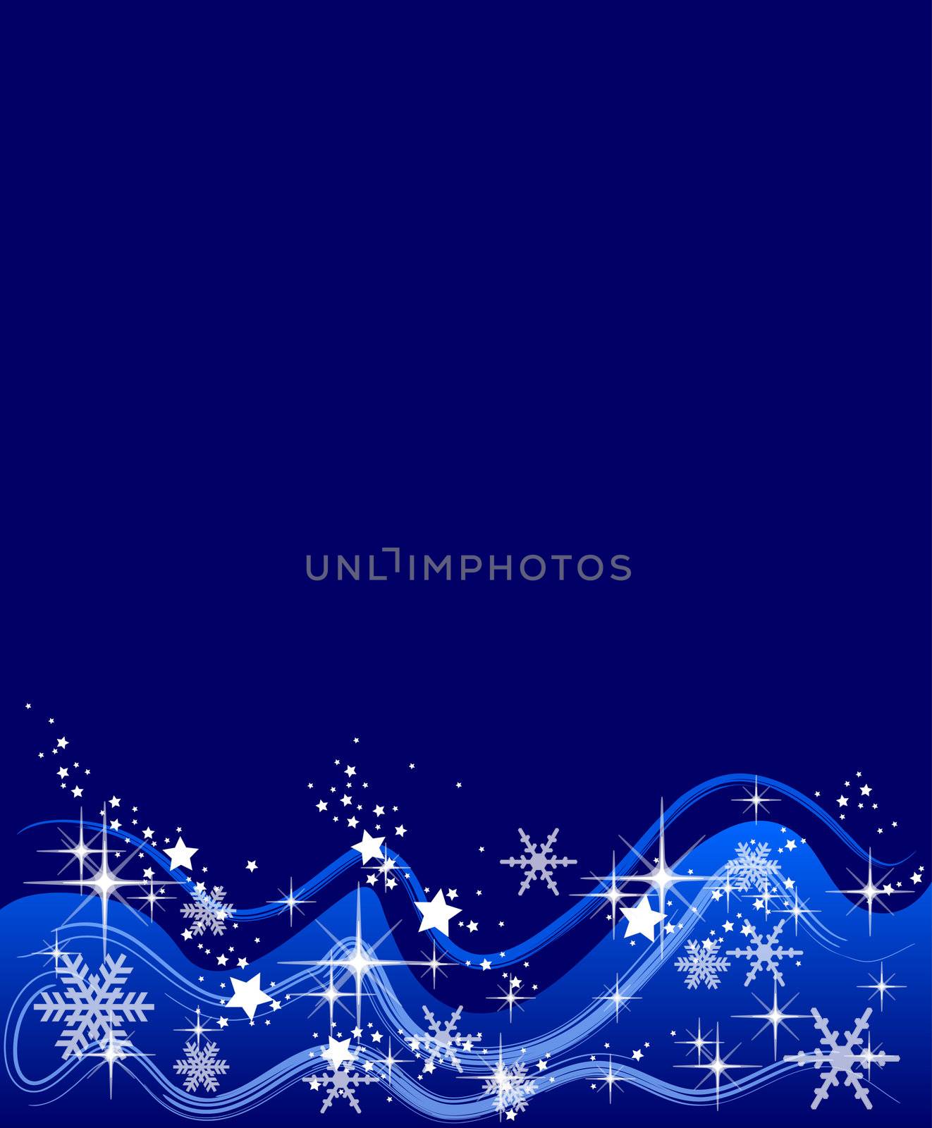 Illustration of a blue background with stars and snowflakes by peromarketing