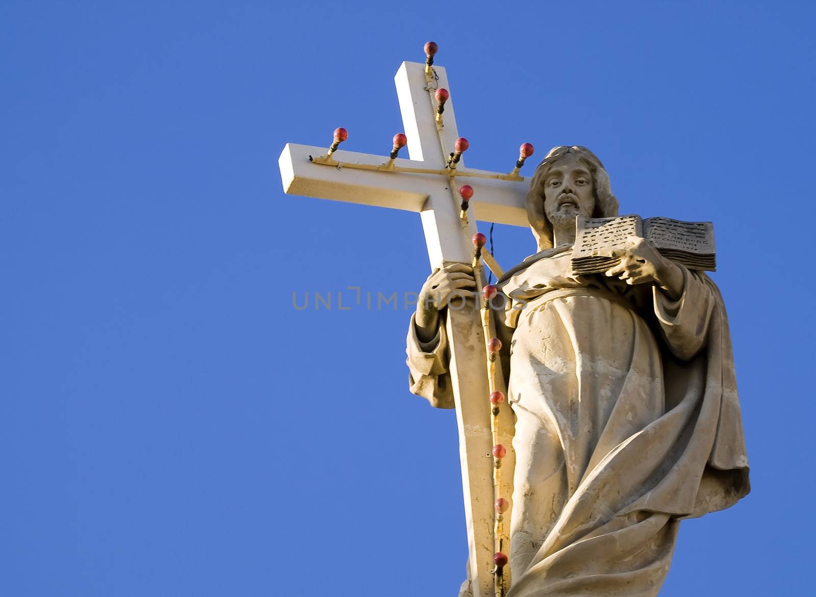 Medieval statue of Jesus Christ which can be found on top of the Parish Church in Luqa Malta