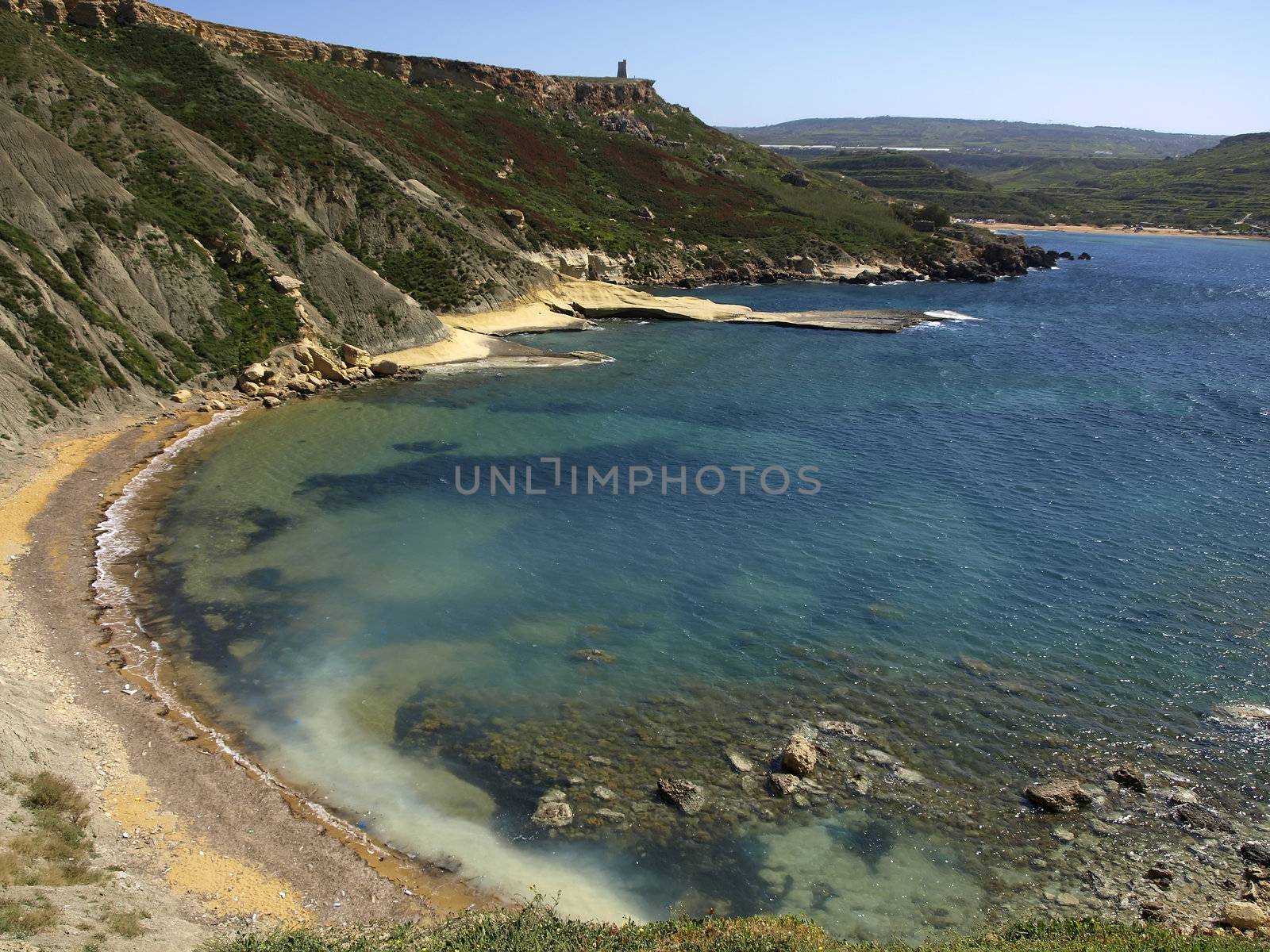 Rocks and boulders along the Mediterranean coastline in Malta