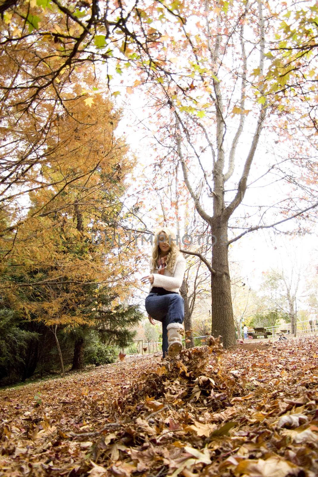 pretty girl in the park during autumn