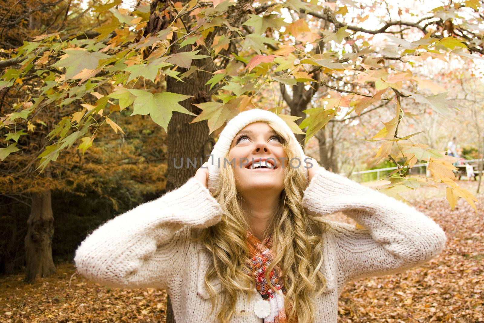 pretty girl in the park during autumn