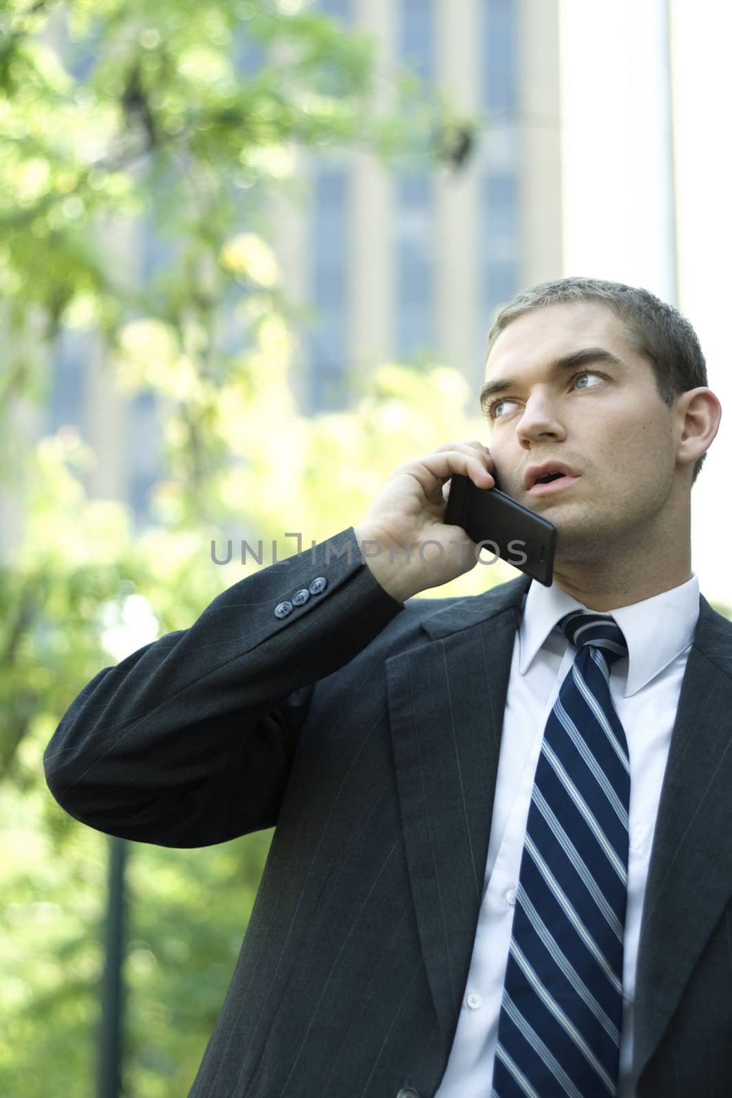 Businessman talking on cell phone.