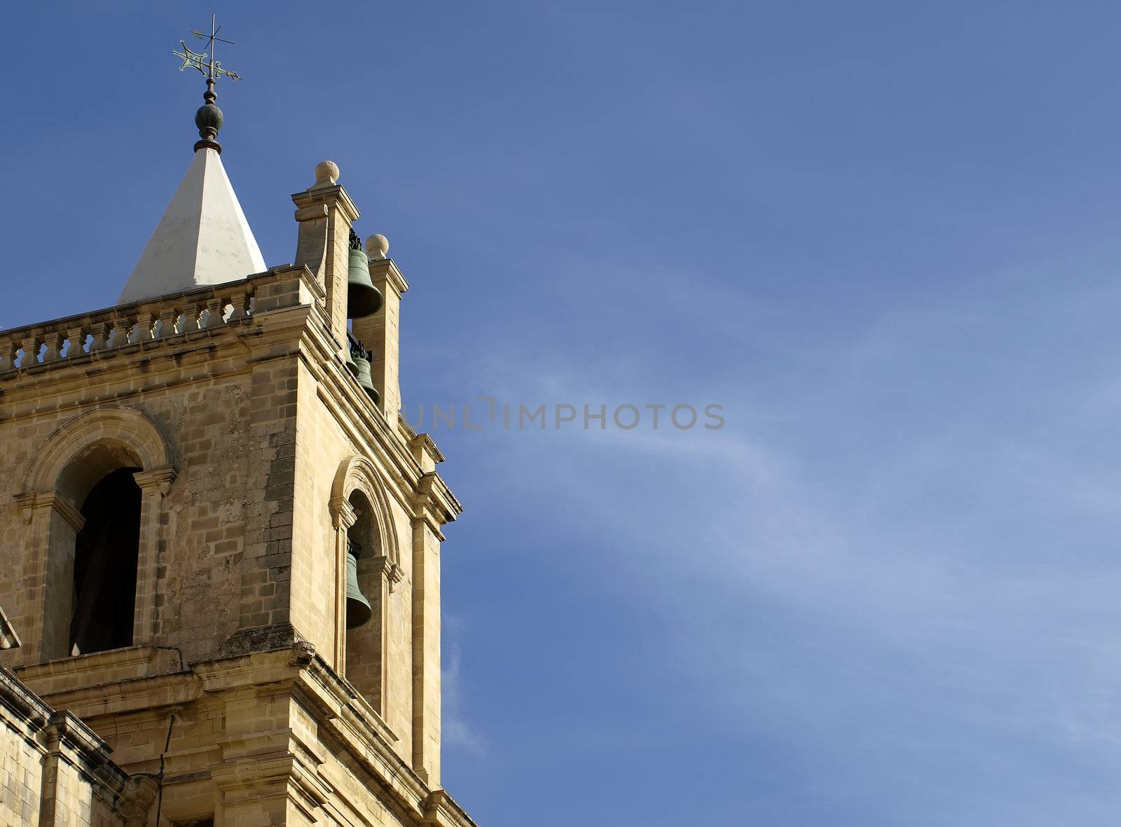 The medieval belltower of the St John Cathedral in Malta