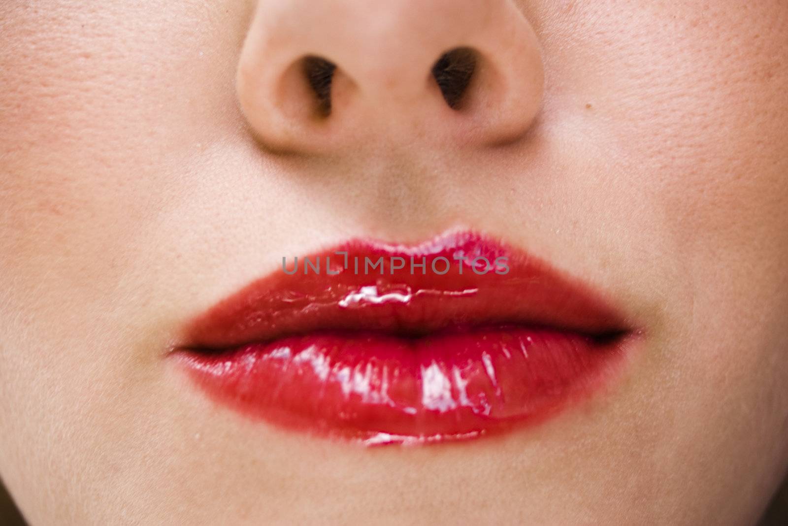 close-up of a womans red lips