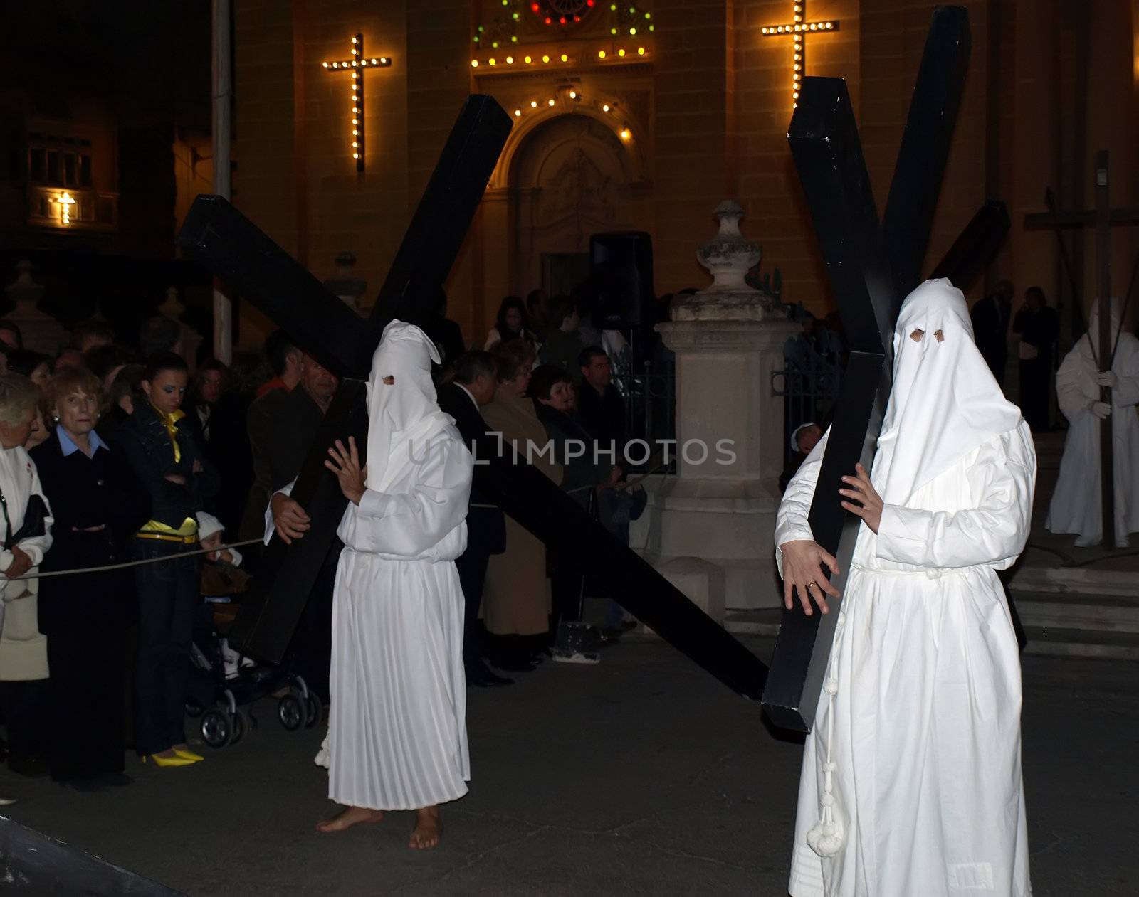 Various Biblical figures from the passion of the Christ during the good Friday procession in Luqa in Malta  