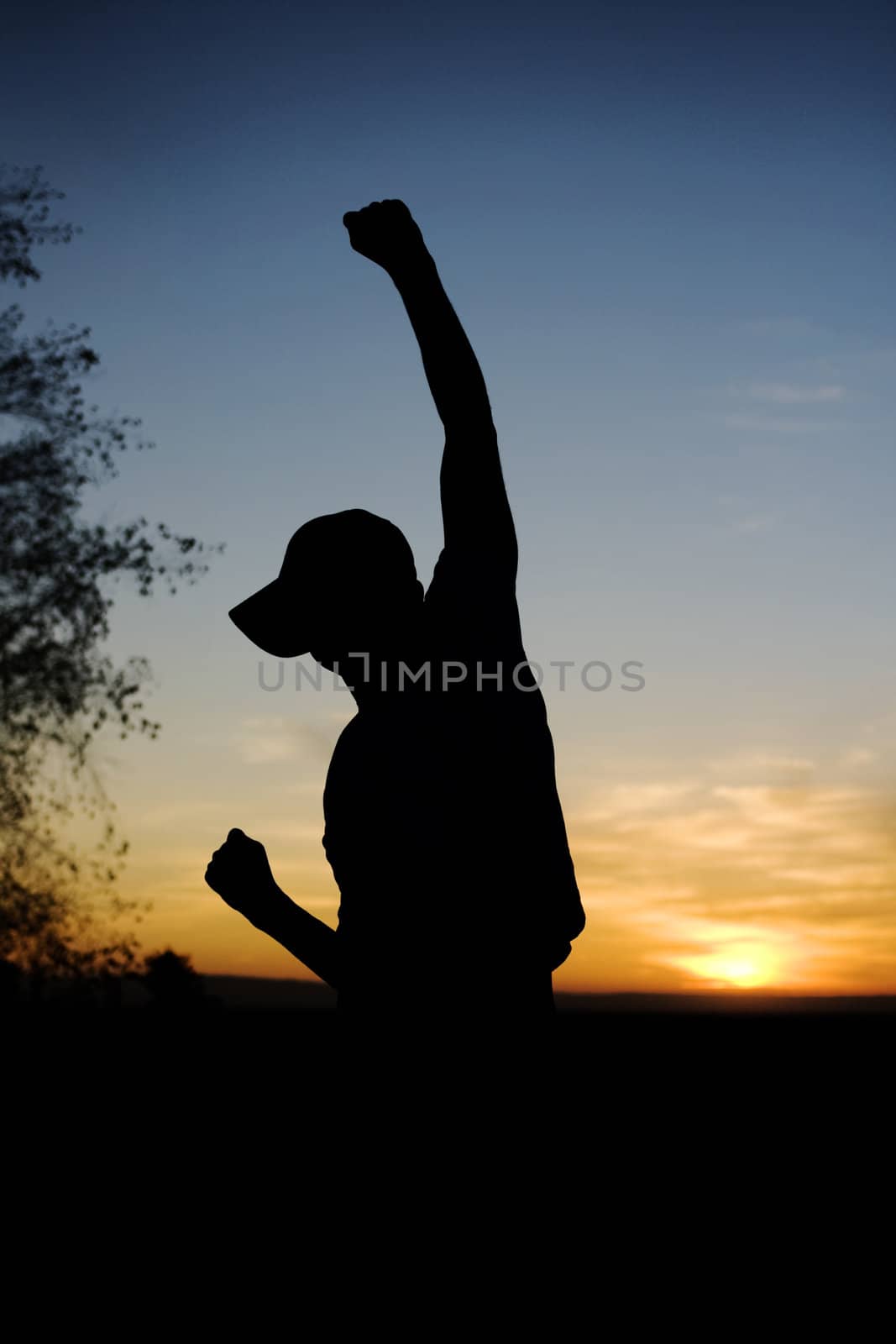 Man raising fist in the air.