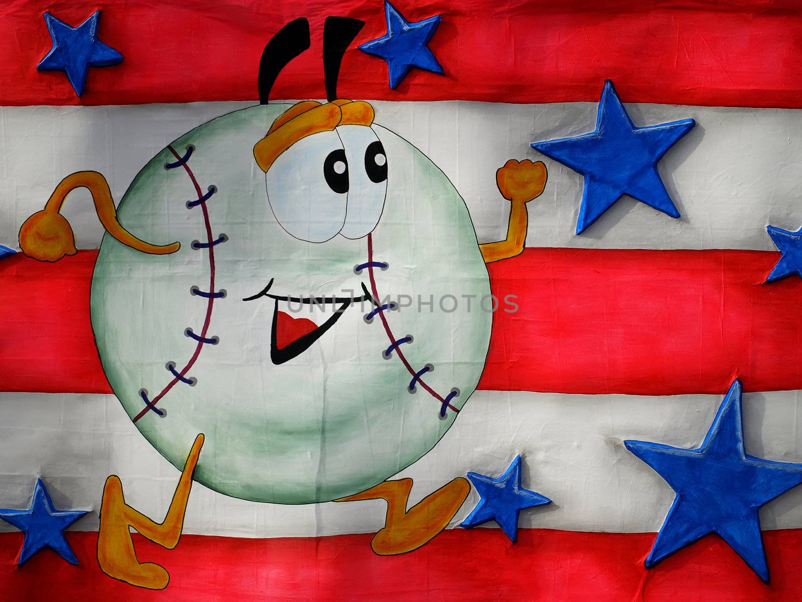 Baseball illustration over stars and stripes backdrop