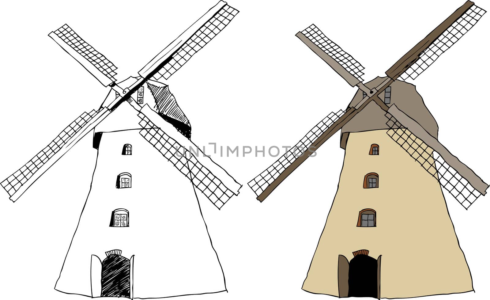 Illustration of traditional old dutch windmill