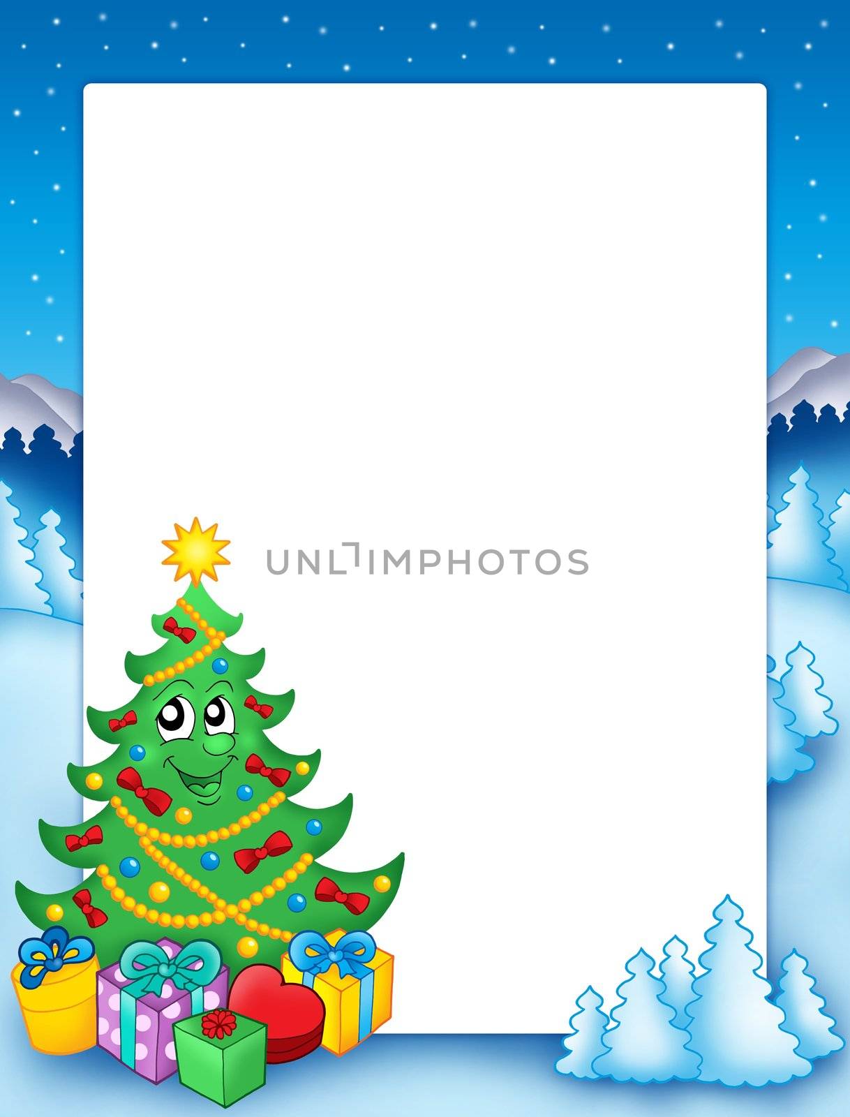 Christmas frame with tree 1 - color illustration.