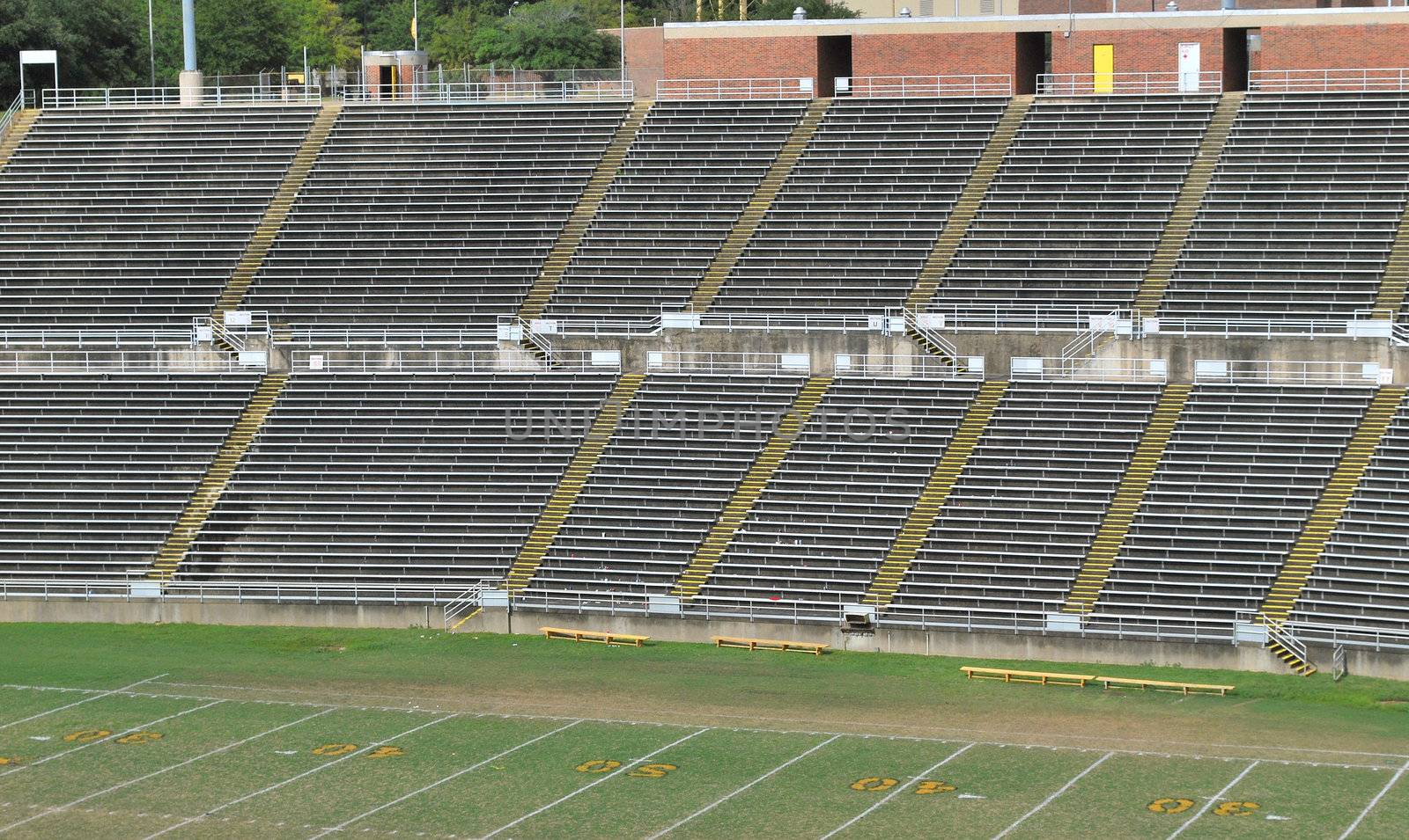 Football stadium totally empty.