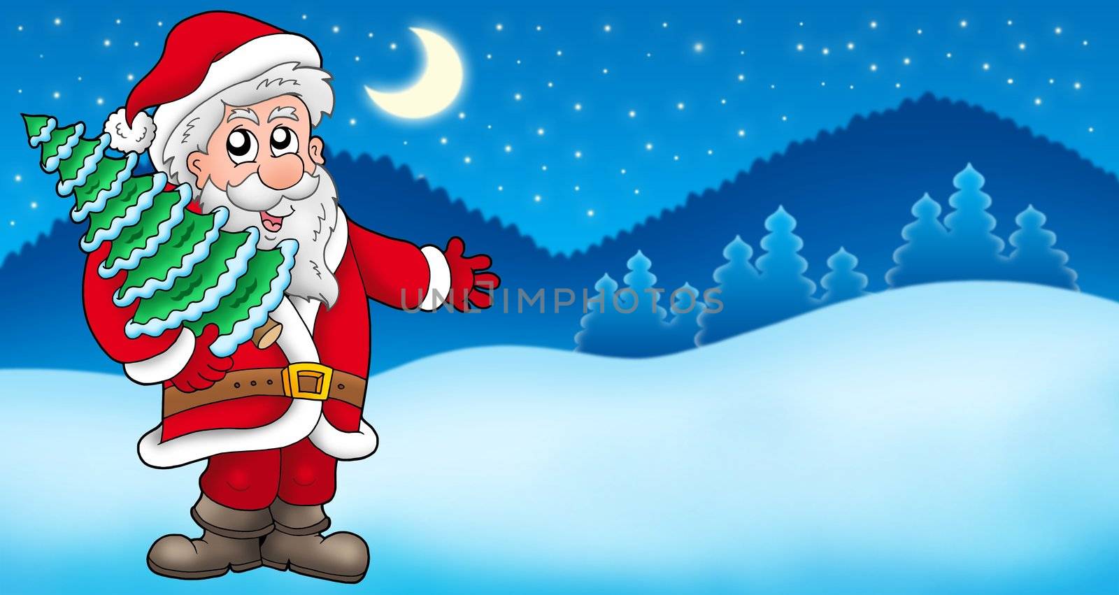 Landscape with Santa Claus 5 - color illustration.