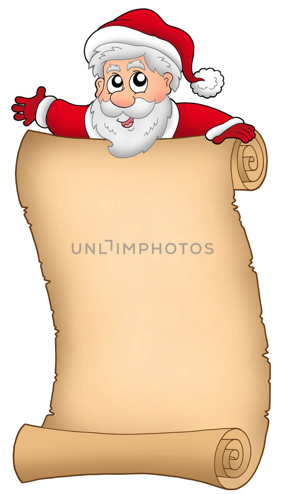 Parchment with happy Santa Claus - color illustration.