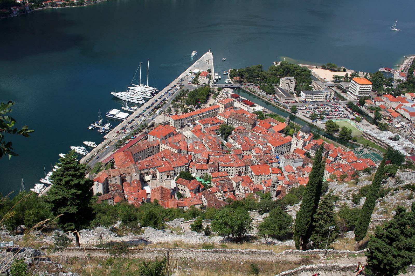 view on Kotor old city from the walls