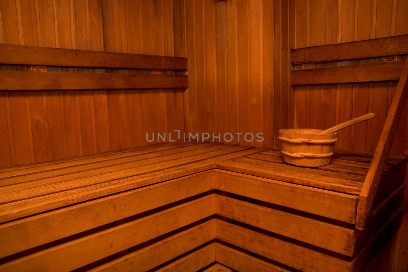 Interior of a wooden sauna