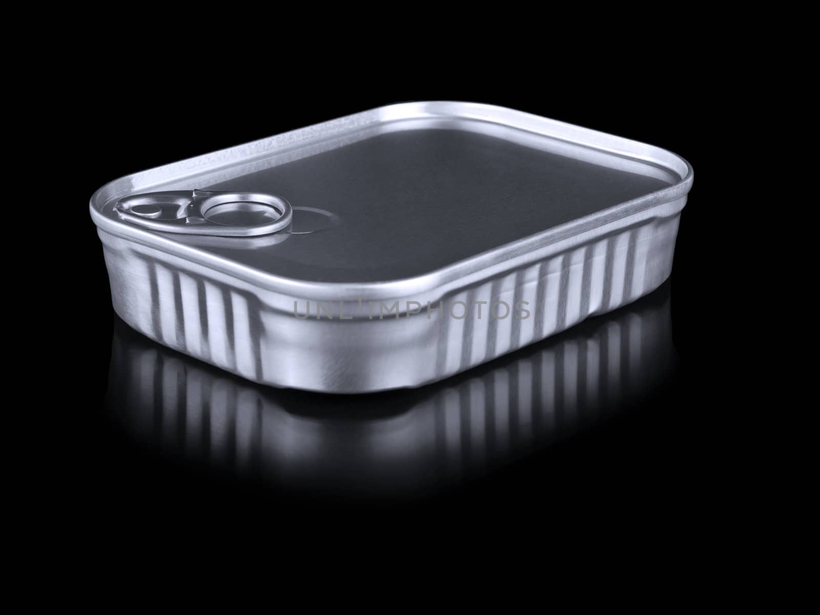 A single tin can container isolated on black.