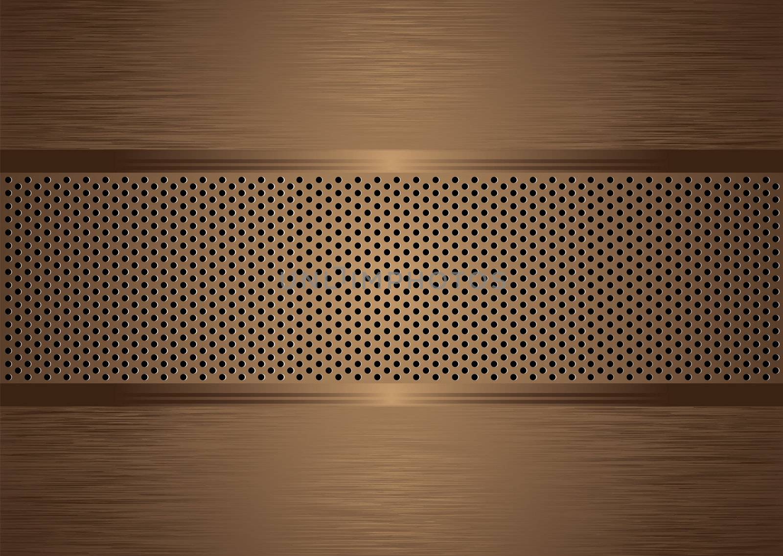 bronze abstract brushed metal background wit holes punched