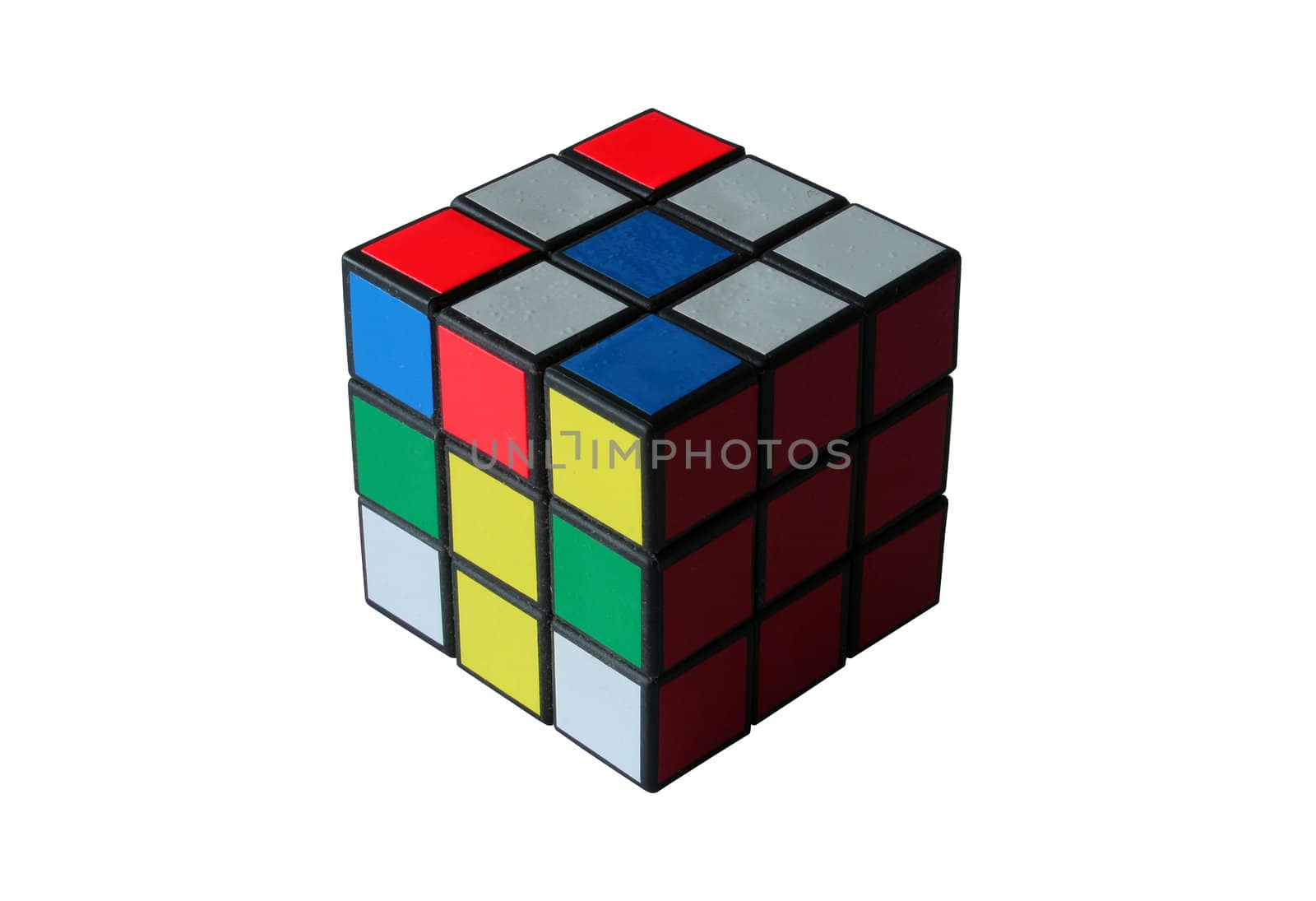 closeup of rubik's cube isolated on white background