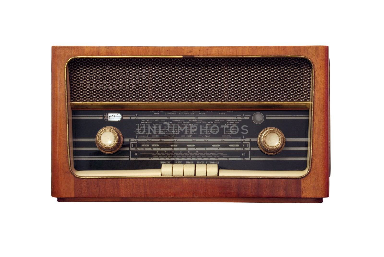 old antique wooden radio of my grandparents - isolated on white background