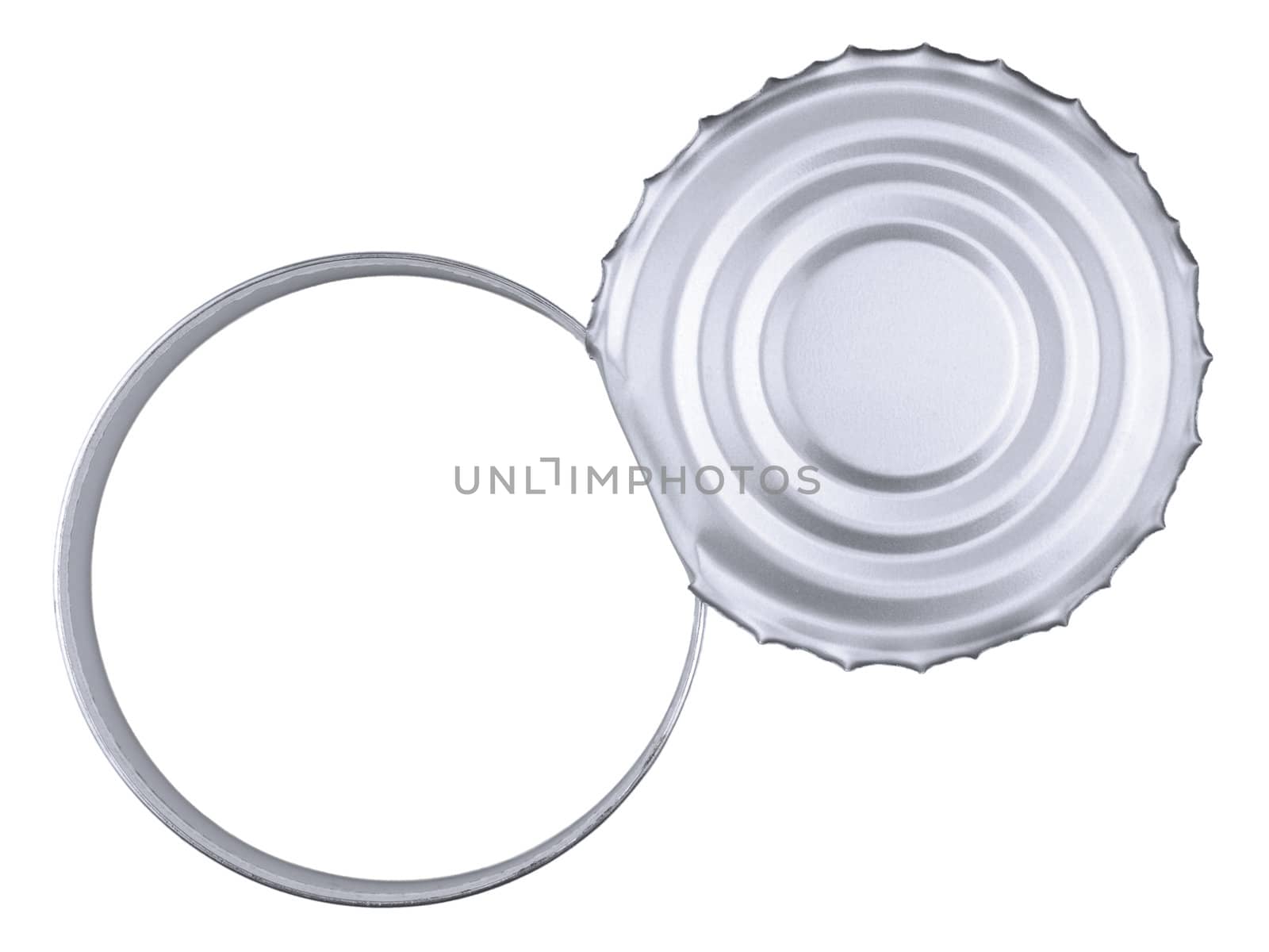 Top view of a tin can over a white background. Copy space.