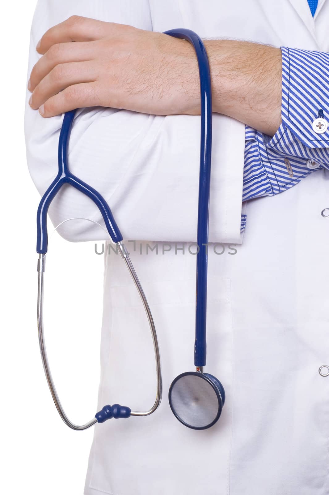 male doctor with arms crossed holding stethoscope in hand