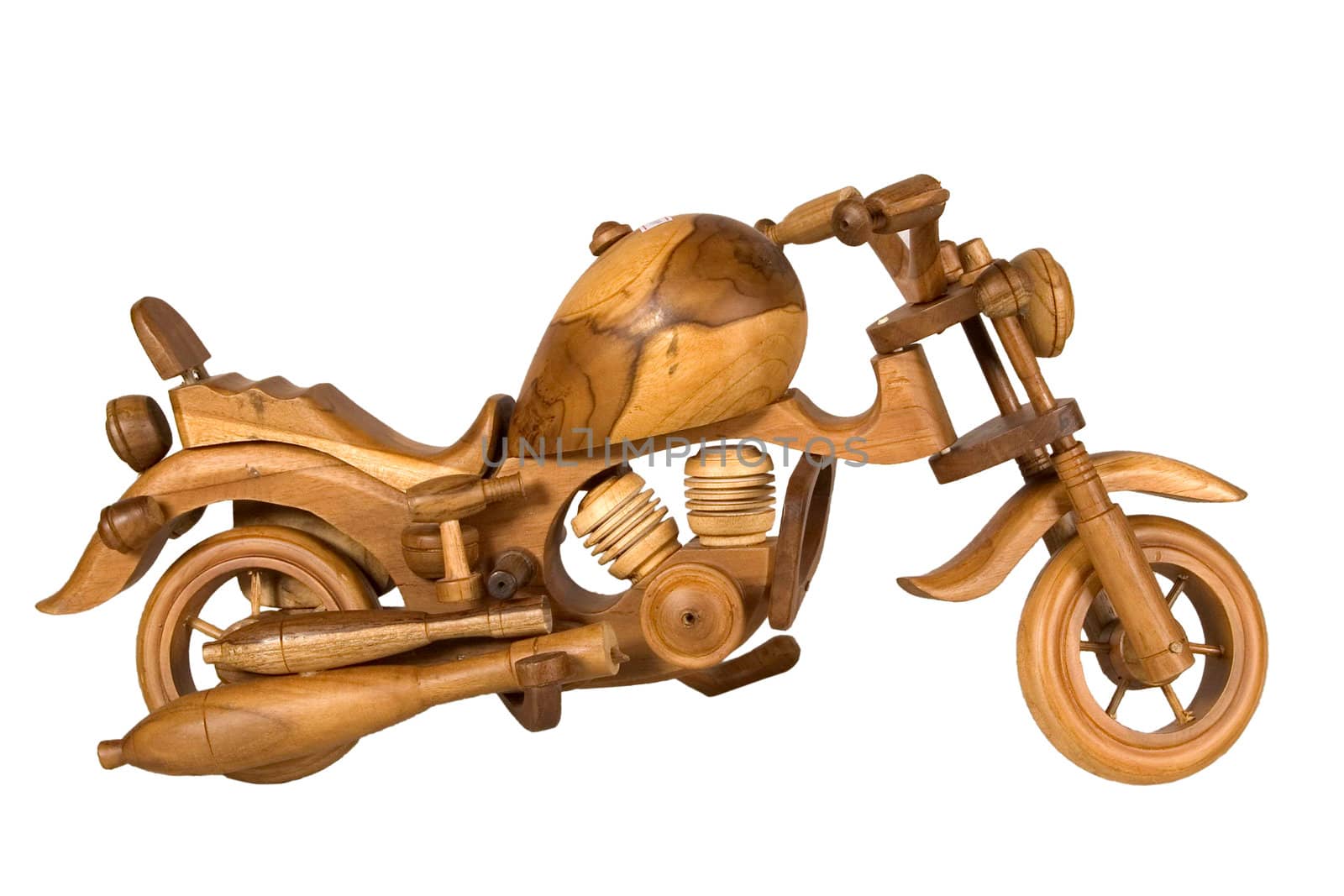 Wooden model of the retromotorcycle, executed a tree and covered with a varnish
