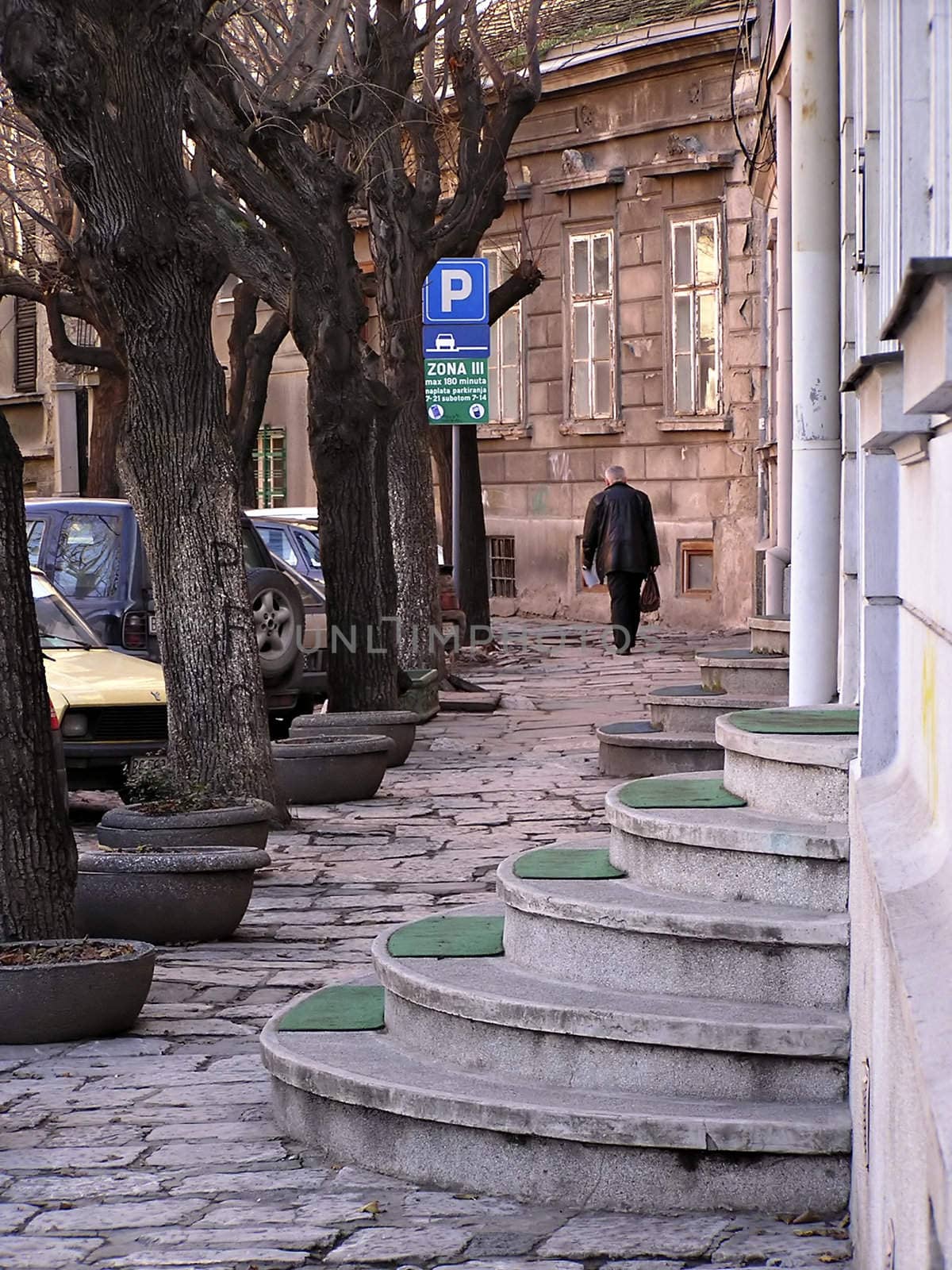 Detail from old part of Belgrade, door-steps at street.