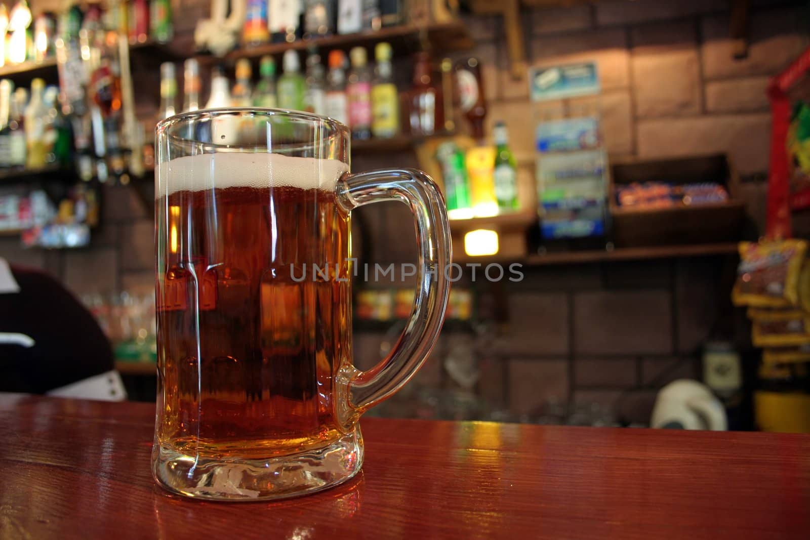 mug of beer on the bartop