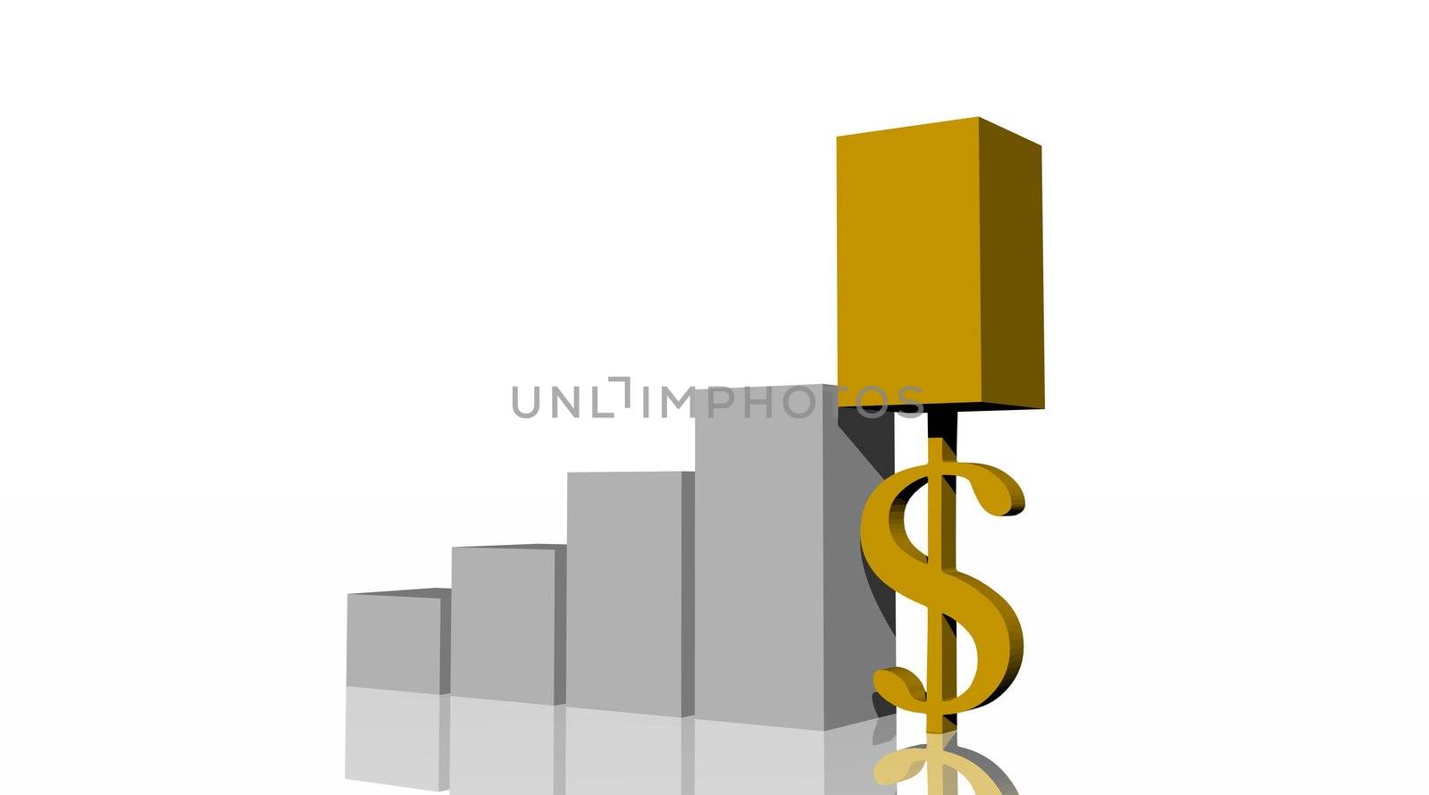 Gold progress bar upon a dollar in histogram in white background
