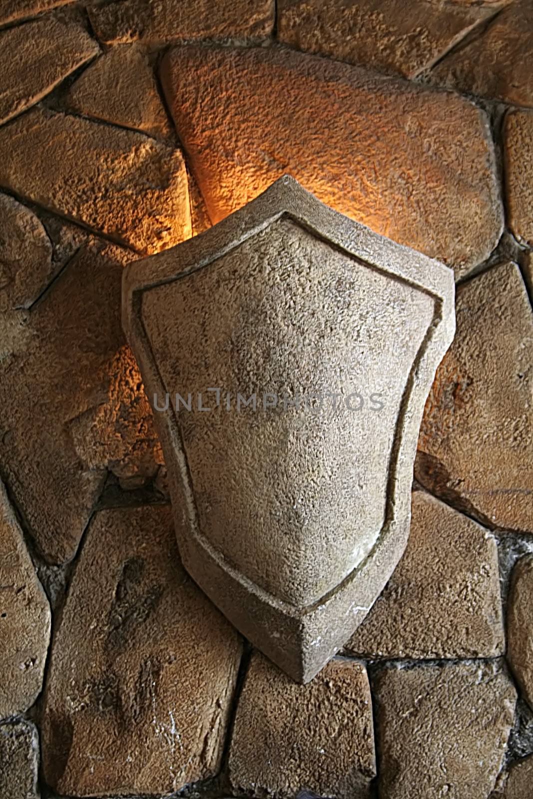 shield light on the wall of an old castle