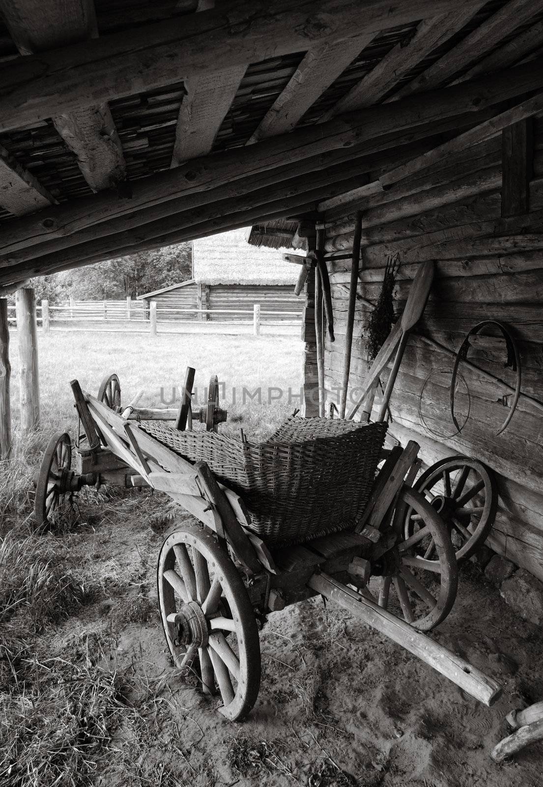 old-time village vehicle cart on the farm. 