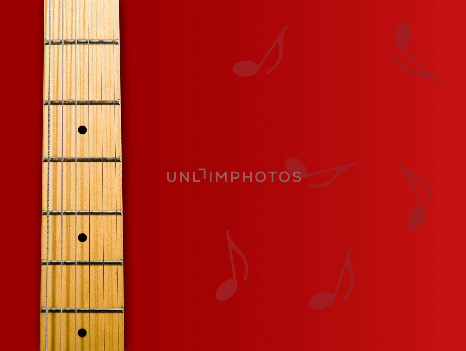 guitar's neck over red background with notes - hi res 12,7 mpix