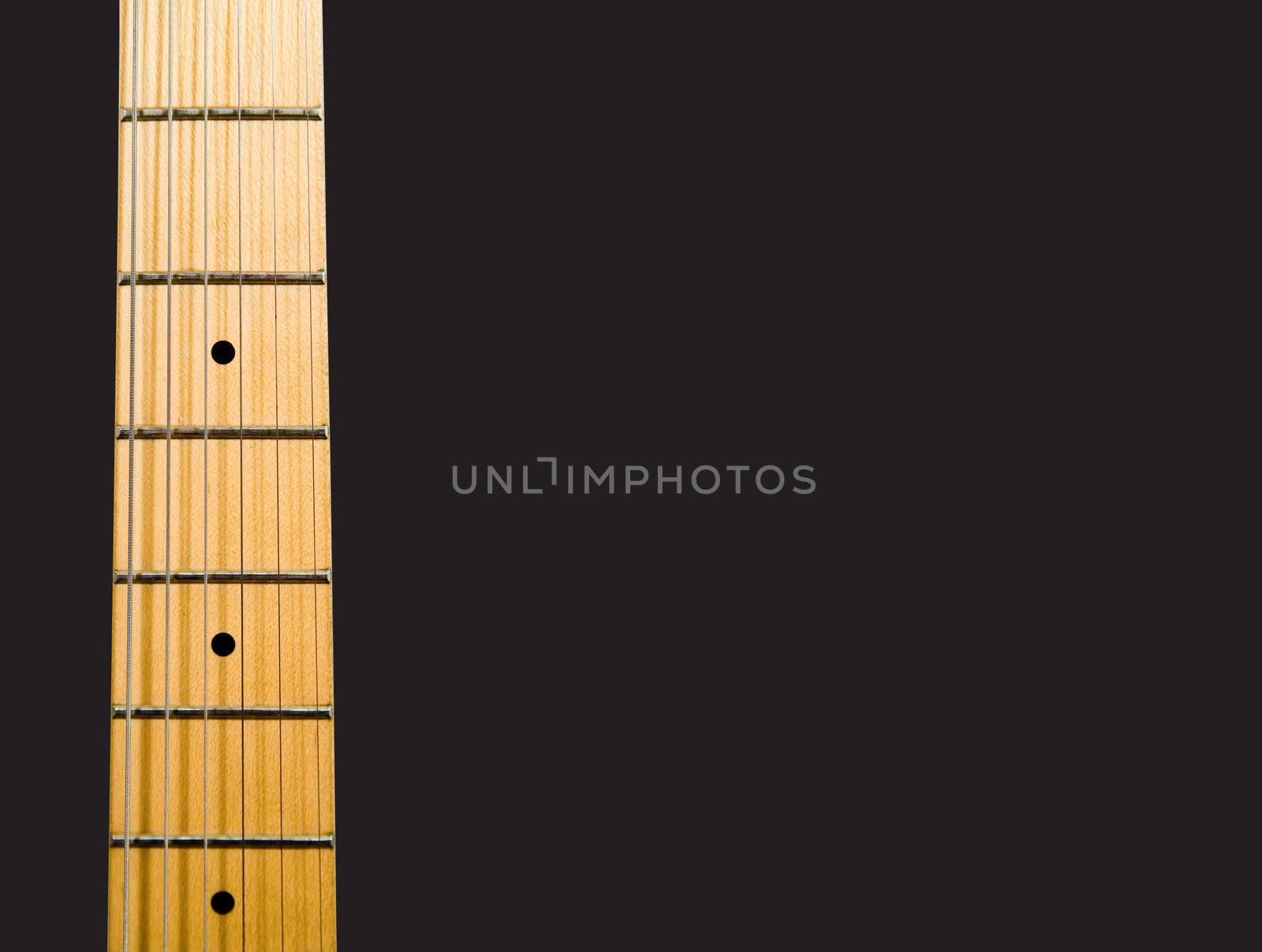 guitar's neck over black background with notes - hi res 12,7 mpix