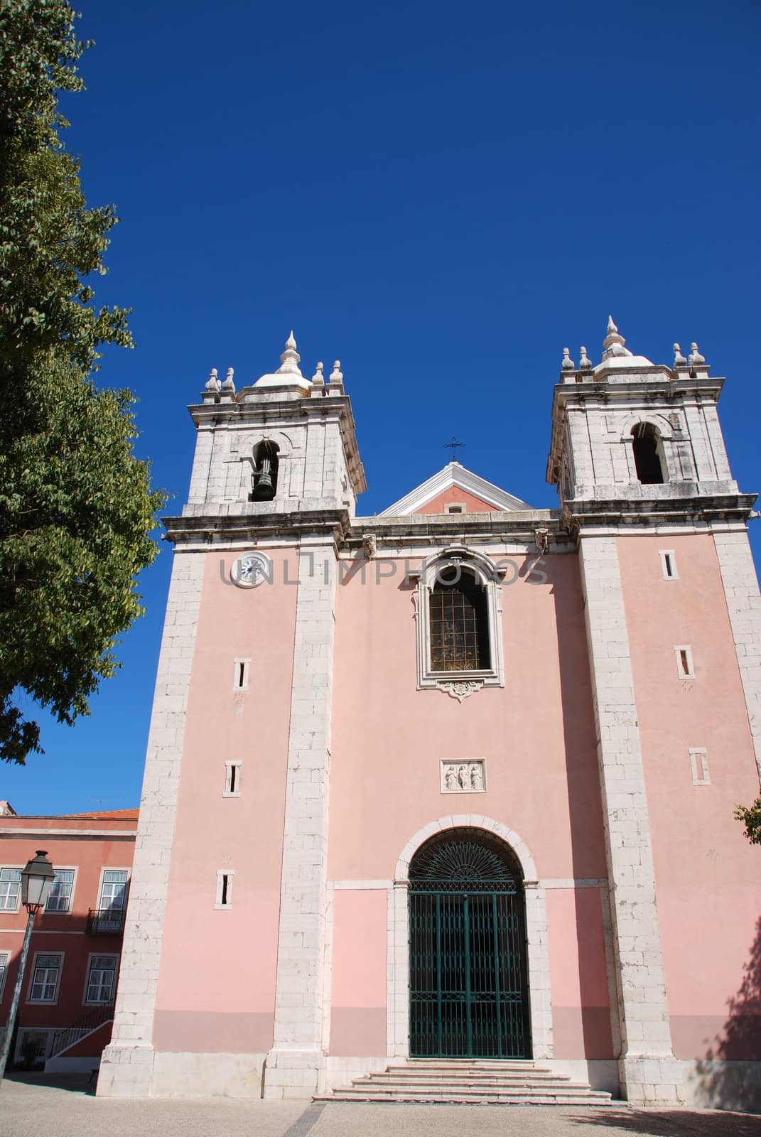 famous and pink church in Santos quarter in Lisbon