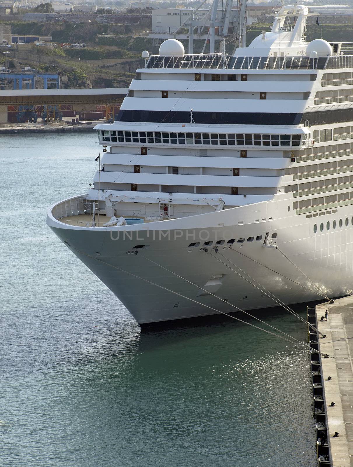 Large cruiseliner berthed in the Grand Harbour in Malta