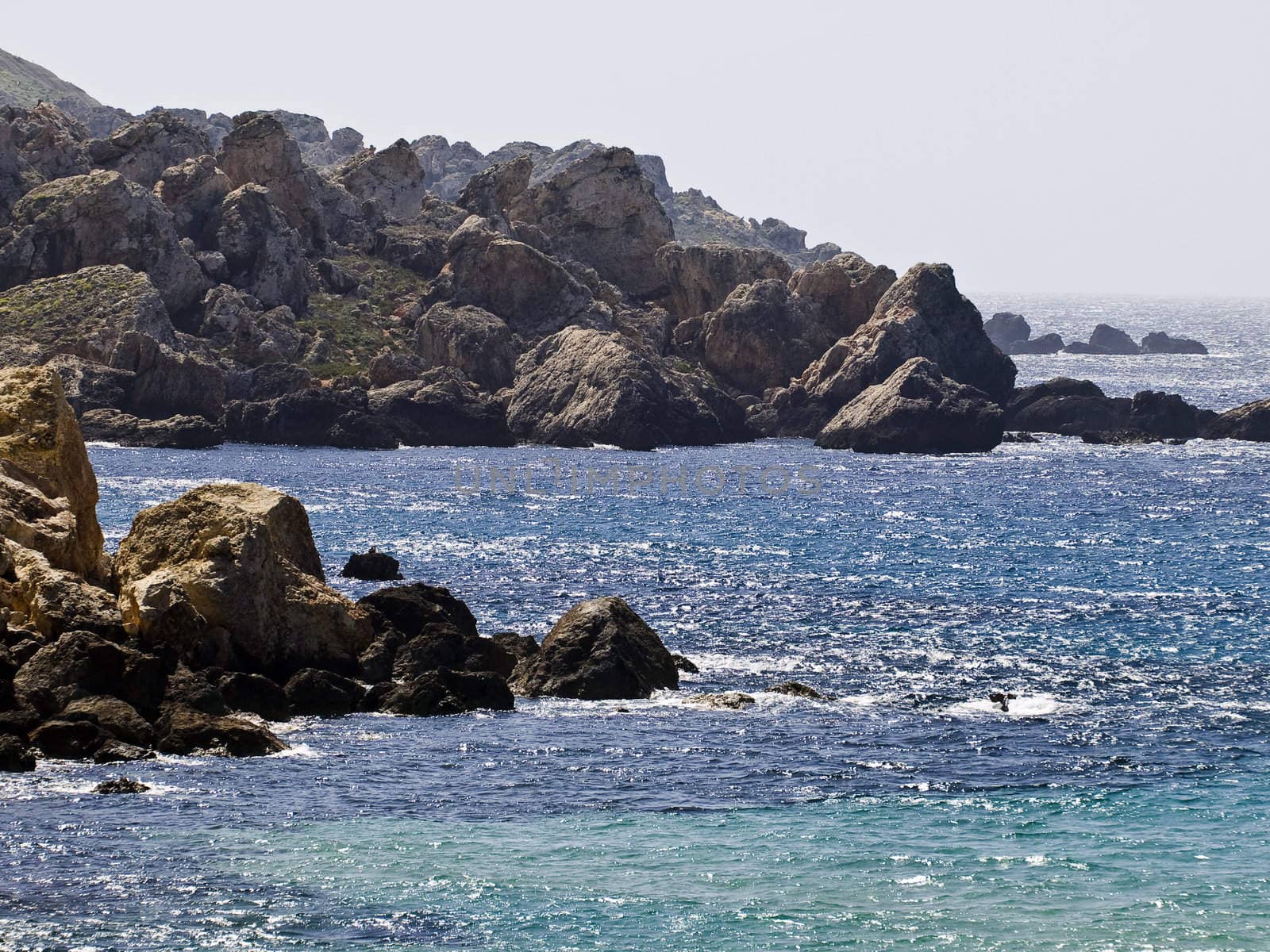 Rocks and boulders along the Mediterranean coastline in Malta