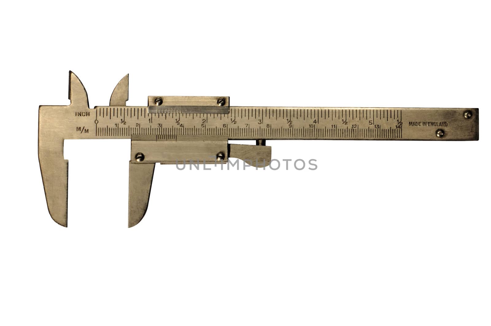 A set of vernier calipers straight out of a workshop and  slightly stained and scratched from use. The real thing! Clipping path included with the file.