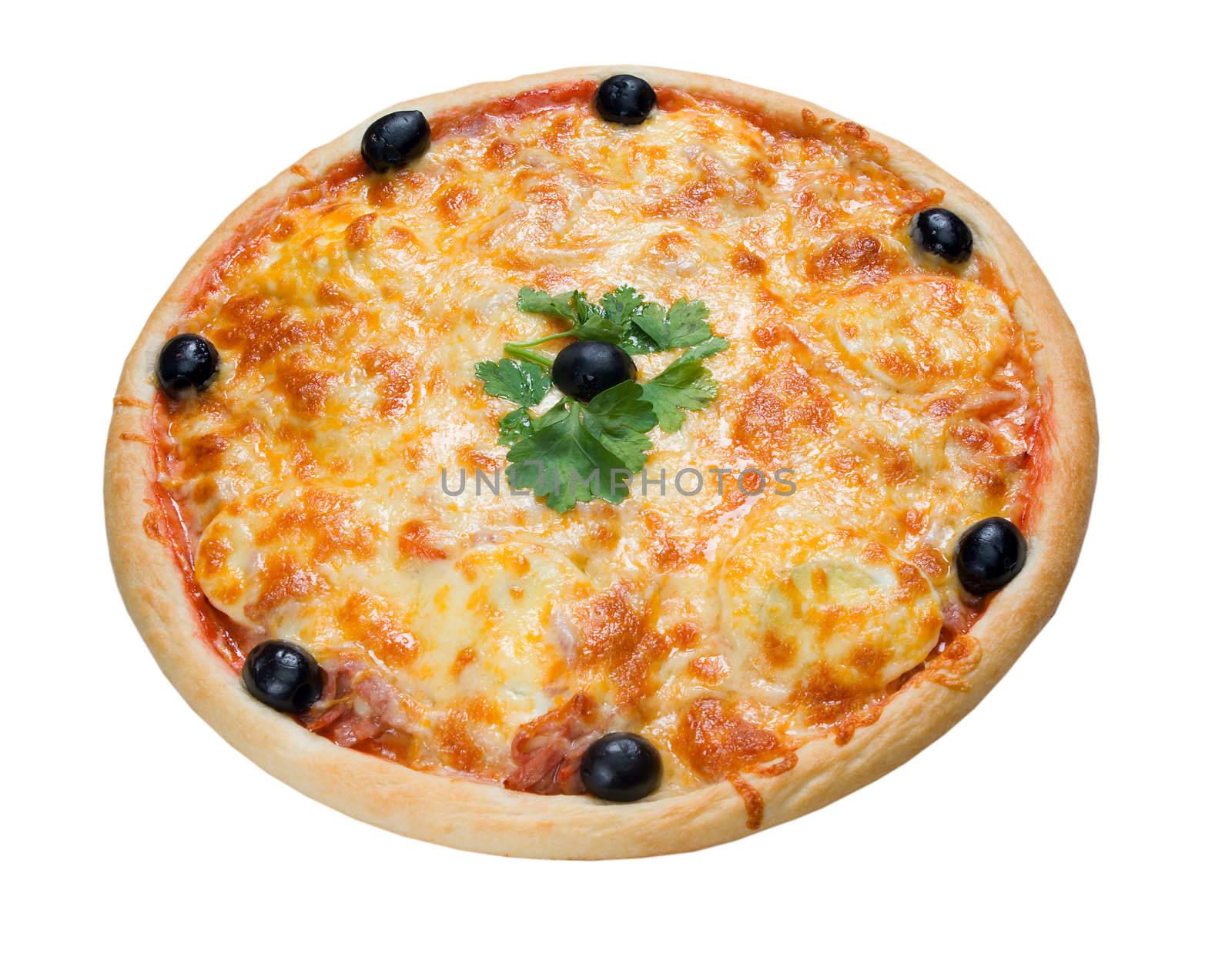 Pizza and italian kitchen. Studio. Isolated on white background. 