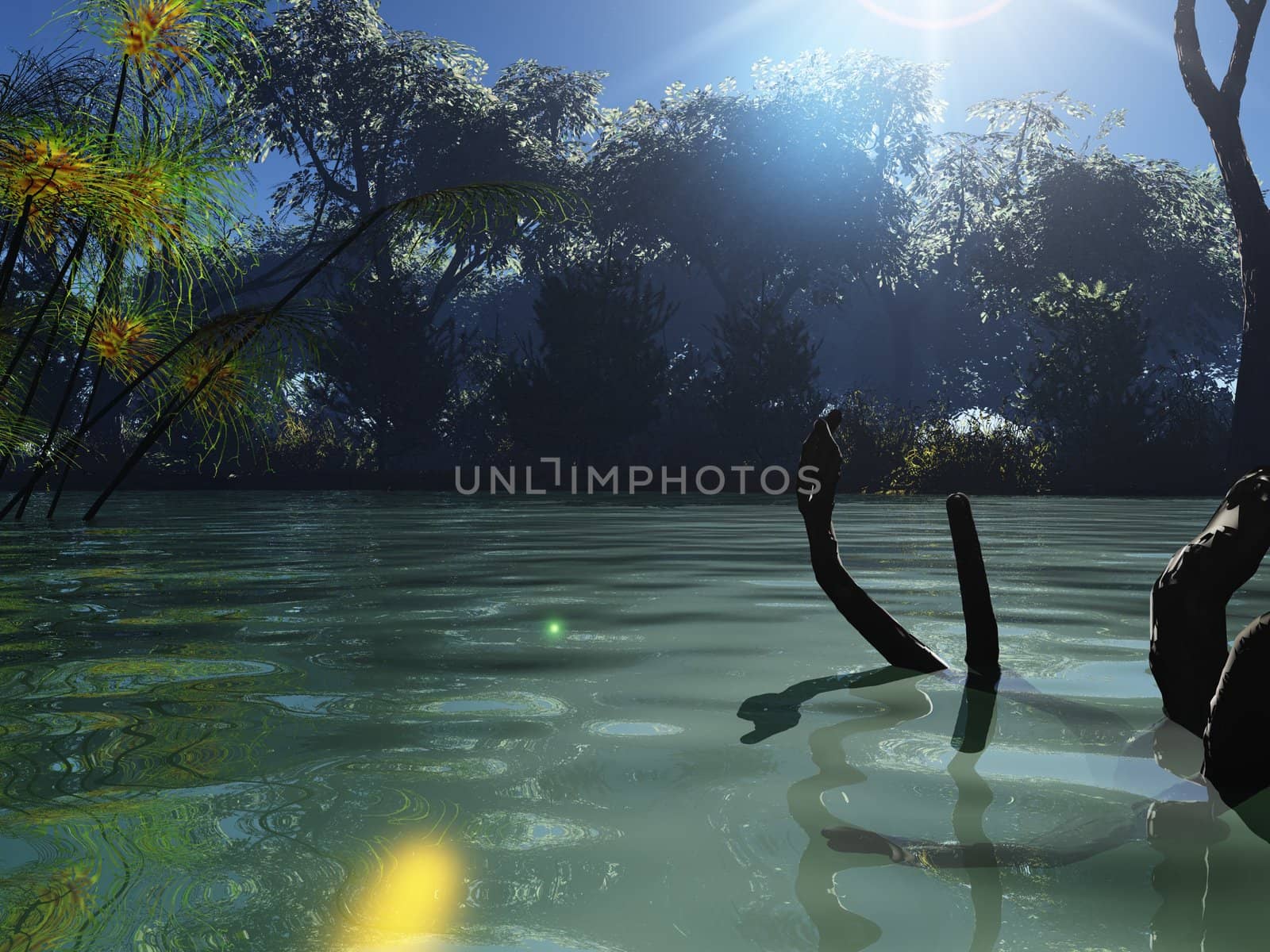The Dawning on lake. The Graphics 3D