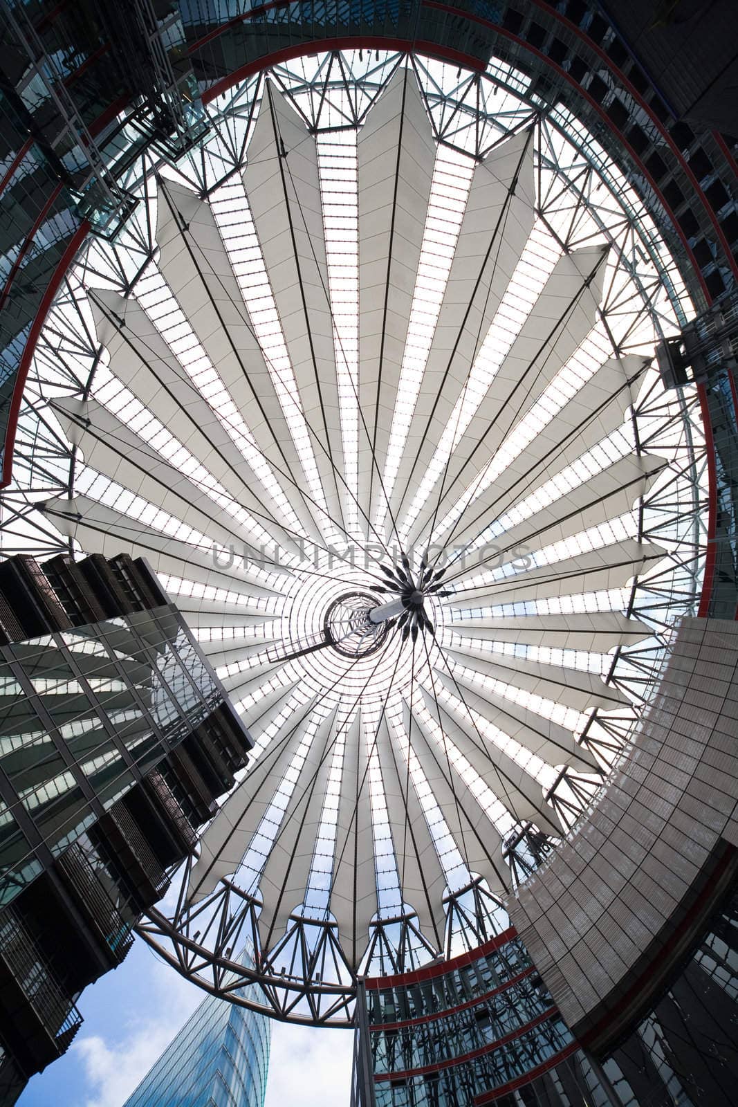 futuristic roof of Sony Center in Berlin - photo taken by ultrawide lens