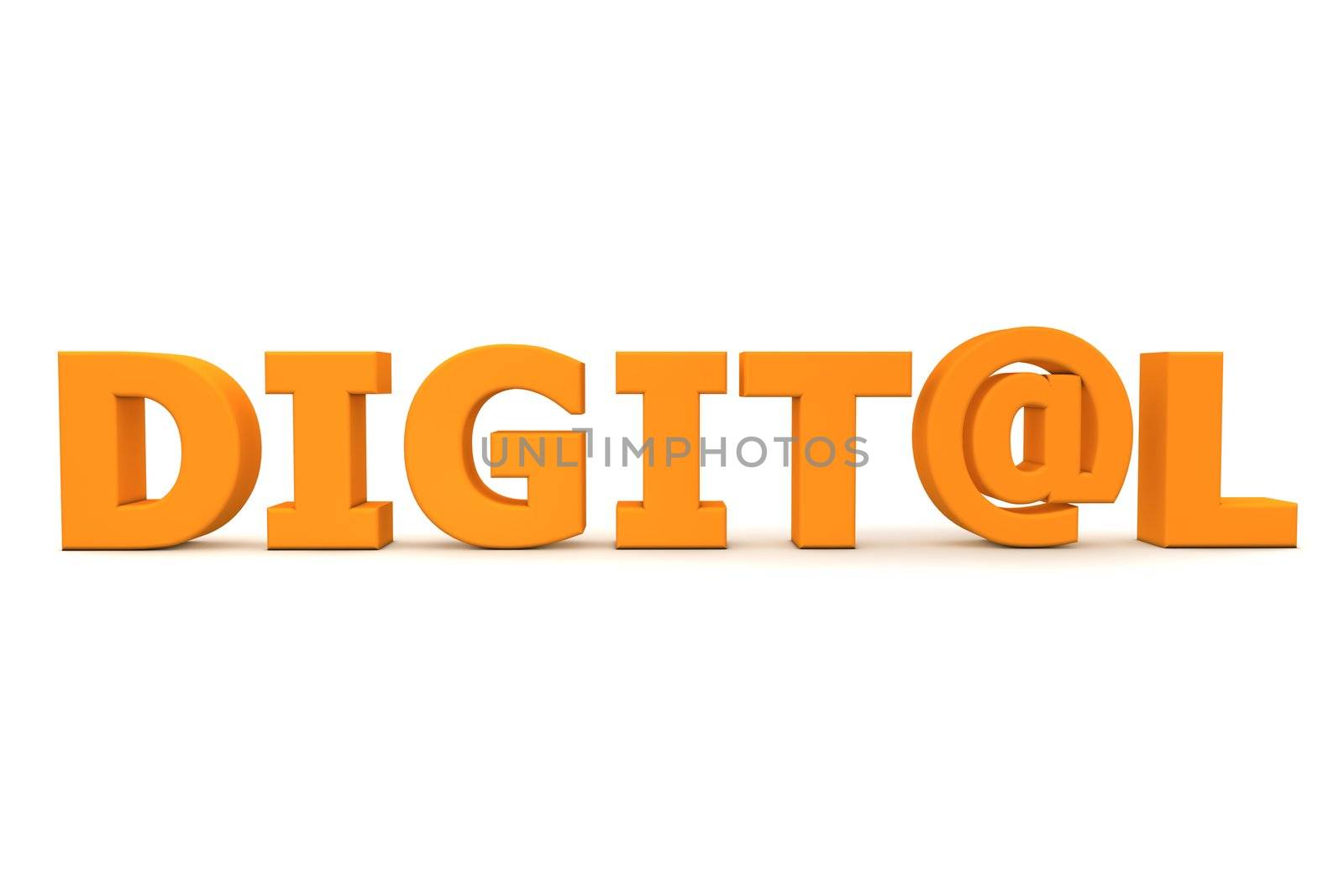 orange word Digital - letter A is replaced by the email symbol AT - frontally