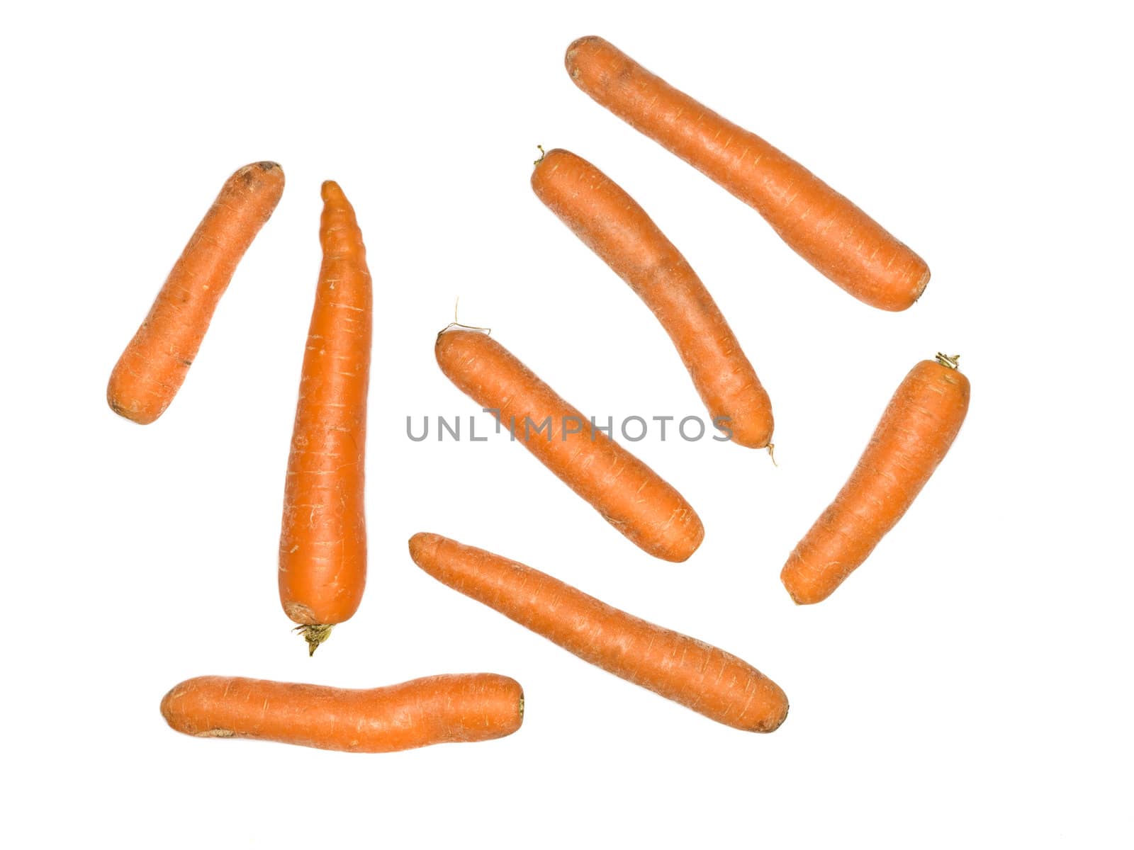 Multiple carrots isolated on a white background